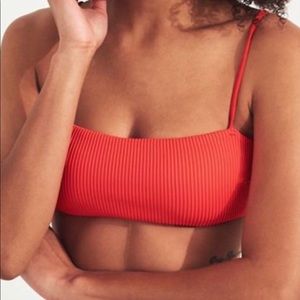 Red ribbed square neck bikini top